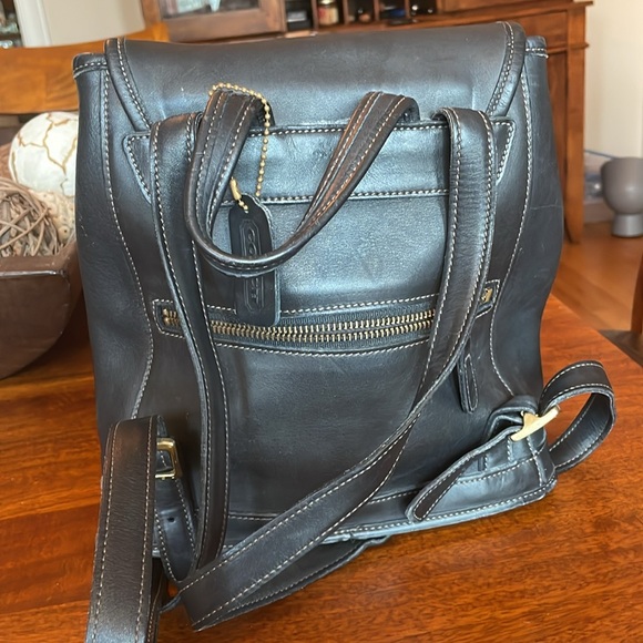 VINTAGE COACH BLACK LEATHER BACKPACK - Picture 3 of 13